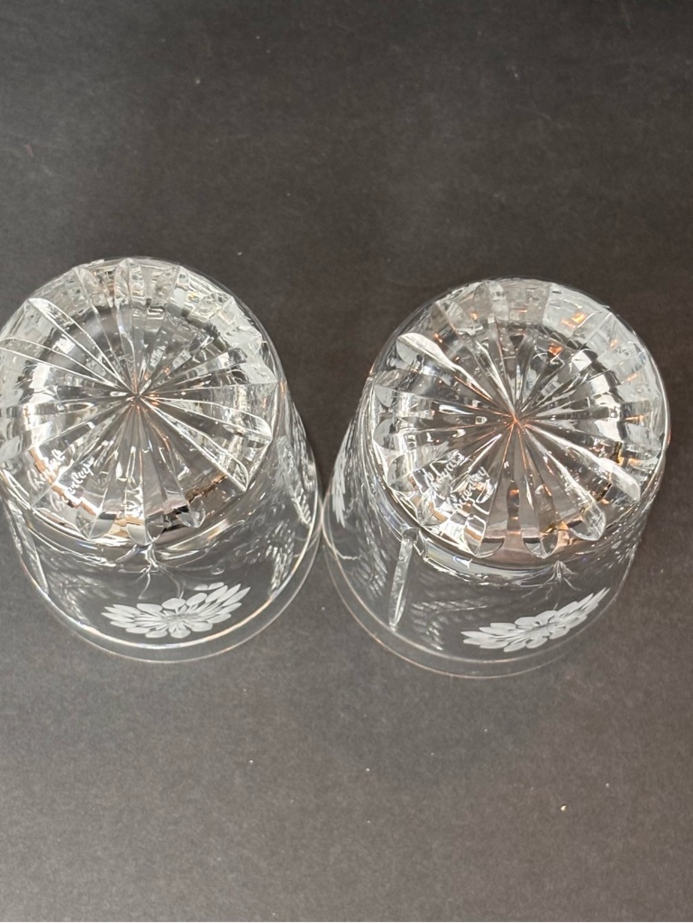 Pair Royal Brierley Etched Crystal Tumblers - Kensington Palace Flower Sunflower - Picture 6 of 10